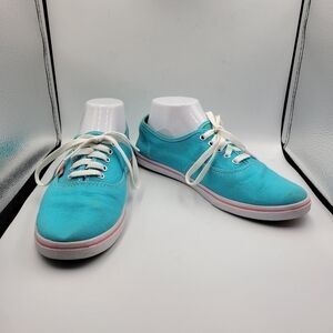 VANS Lo Pro Teal Upper Pink Stripe Low Top Lace-Up Canvas Sneakers Sz 9
